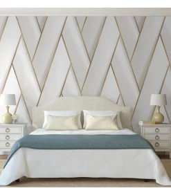 DUTCH WALLCOVERINGS Behang Geometric wit en goudkleurig