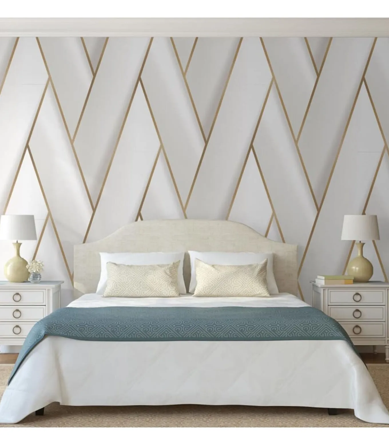 DUTCH WALLCOVERINGS Behang Geometric wit en goudkleurig