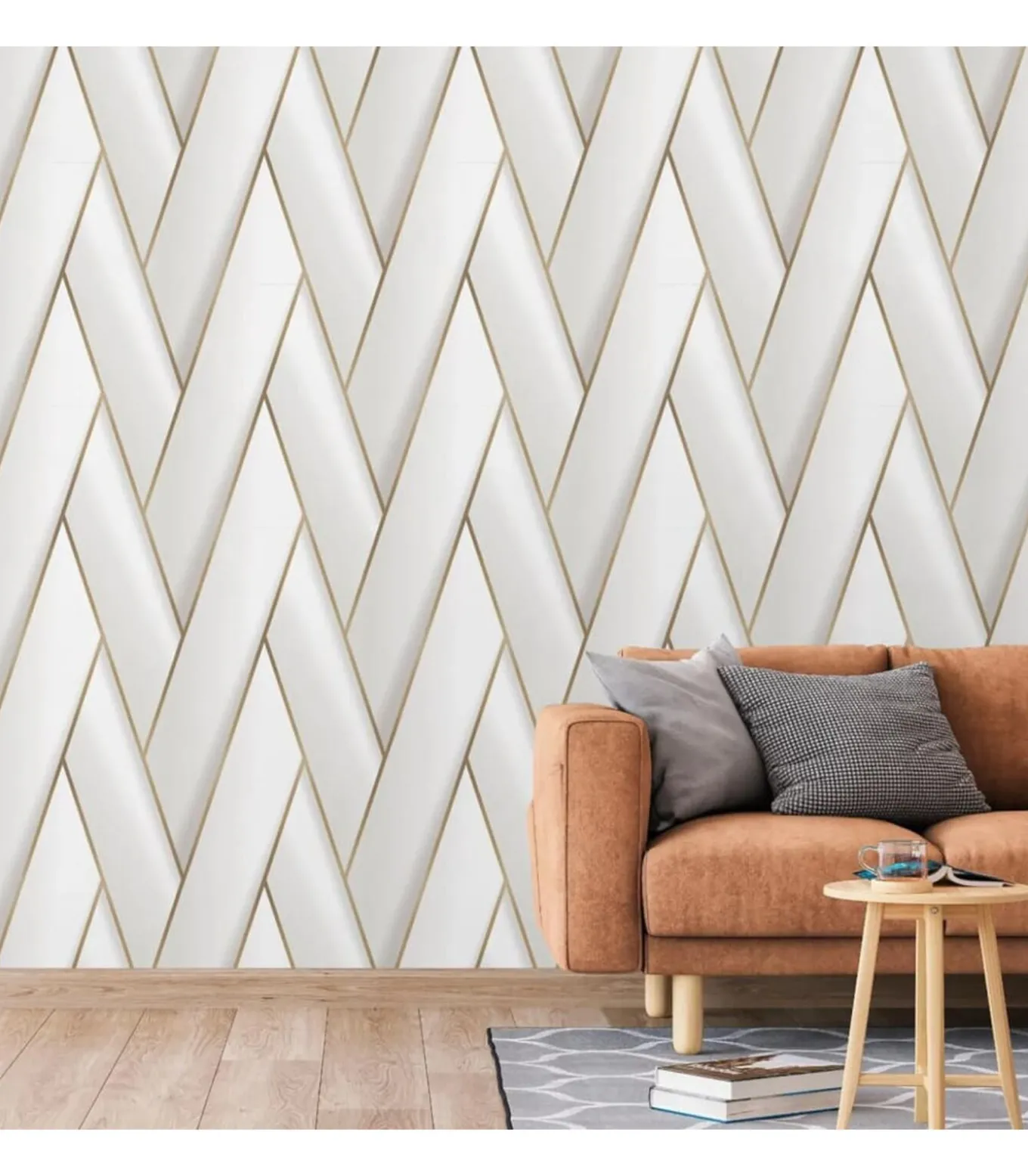 DUTCH WALLCOVERINGS Behang Geometric wit en goudkleurig