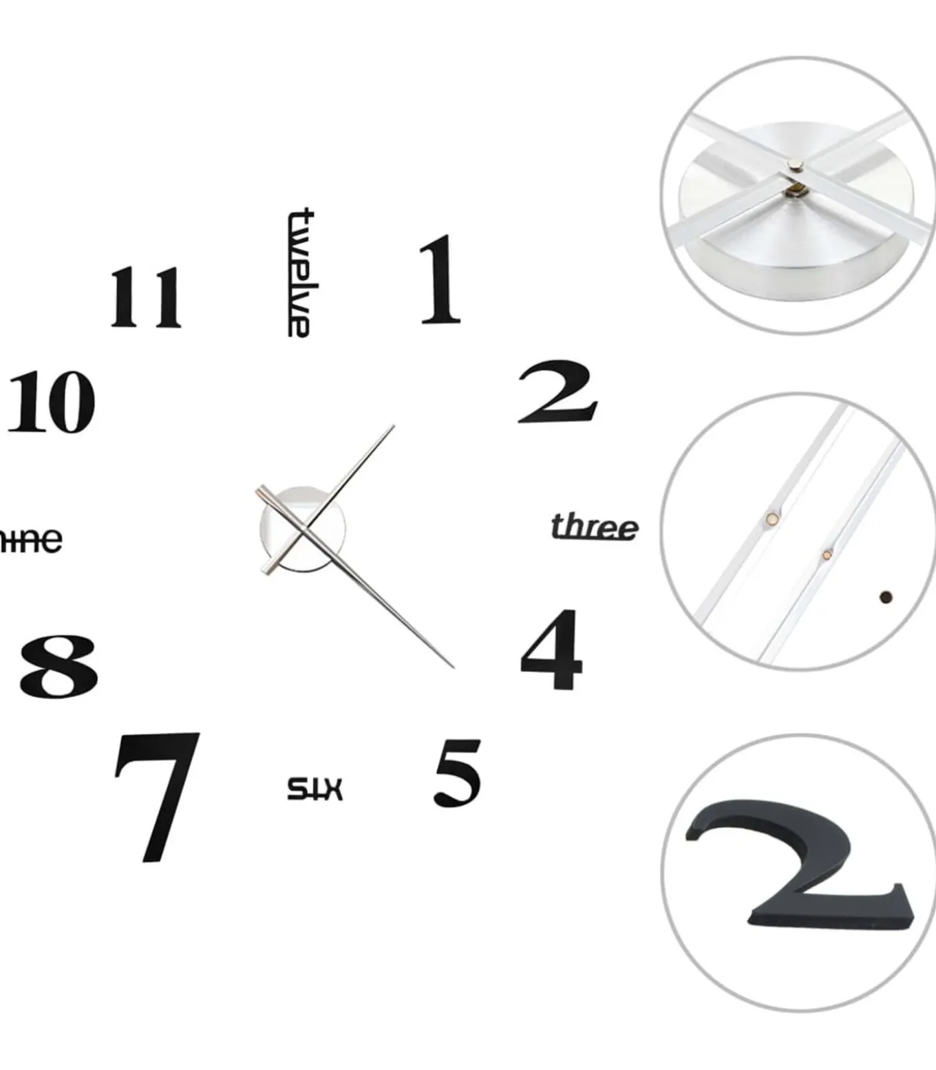 3D-wandklok 100 cm XXL modern zwart