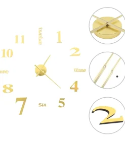 3D-wandklok 100 cm XXL modern goudkleurig