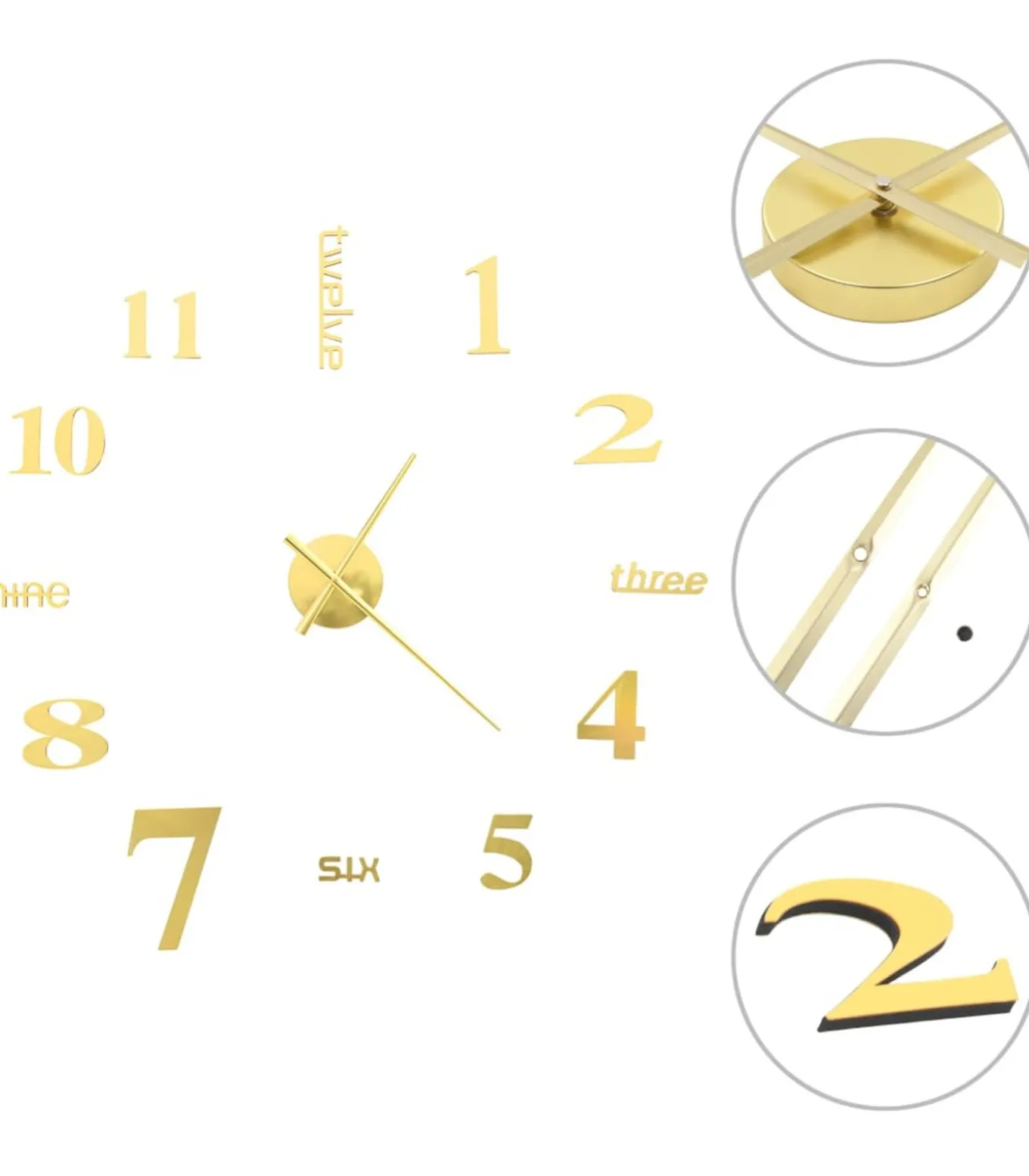 3D-wandklok 100 cm XXL modern goudkleurig