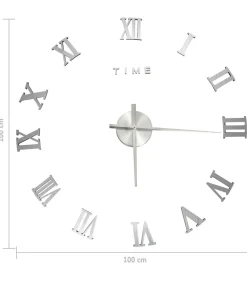 3D-wandklok modern XXL 100 cm zilverkleurig
