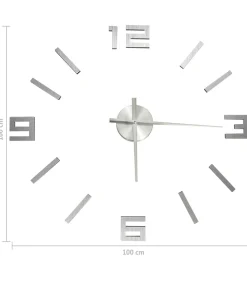 3D-wandklok modern XXL 100 cm zilverkleurig