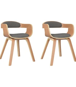 Eetkamerstoel 2 st gebogen hout en stof lichtgrijs