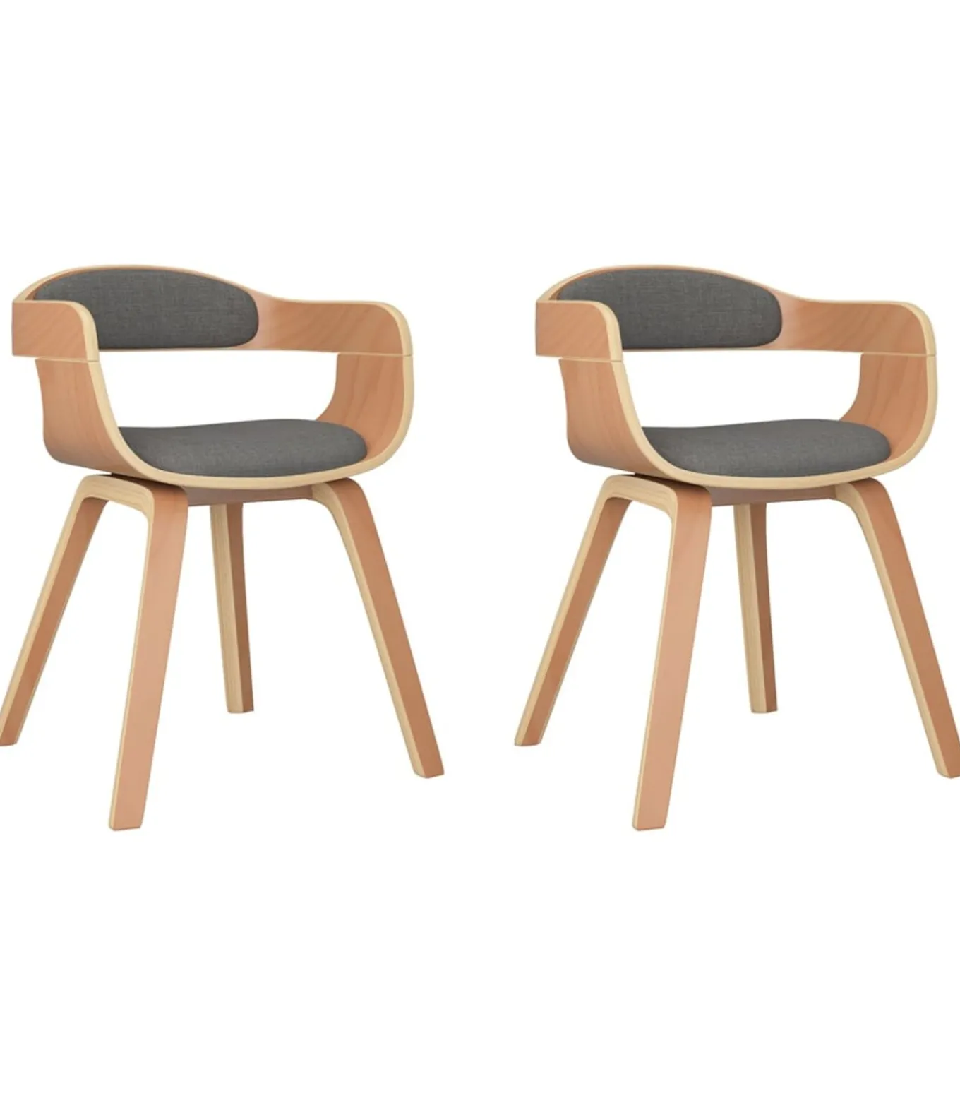 Eetkamerstoel 2 st gebogen hout en stof lichtgrijs