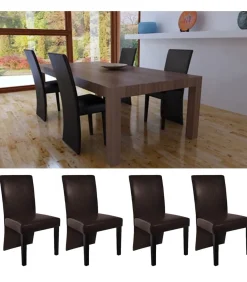 Eetkamerstoelen 4 st kunstleer donkerbruin