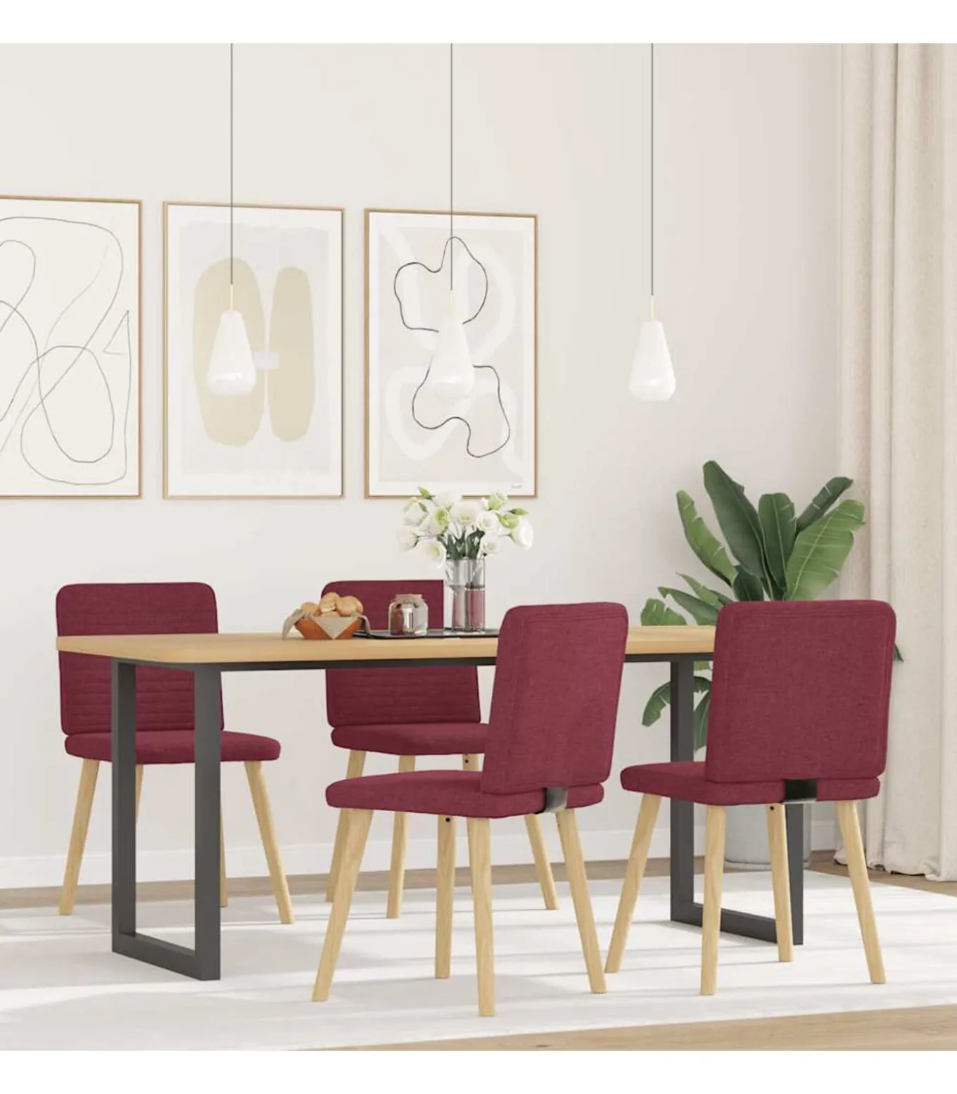 Eetkamerstoelen 4 st stof wijnrood
