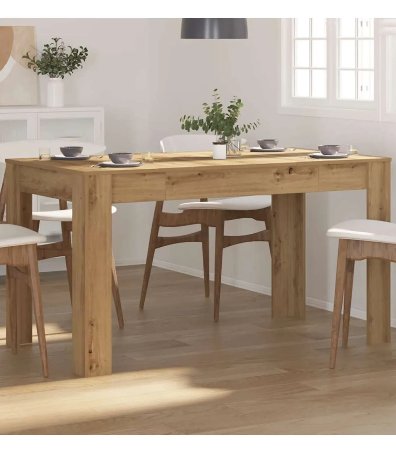 Eettafel 140x74,5x76 cm bewerkt hout artisanaal eikenkleurig