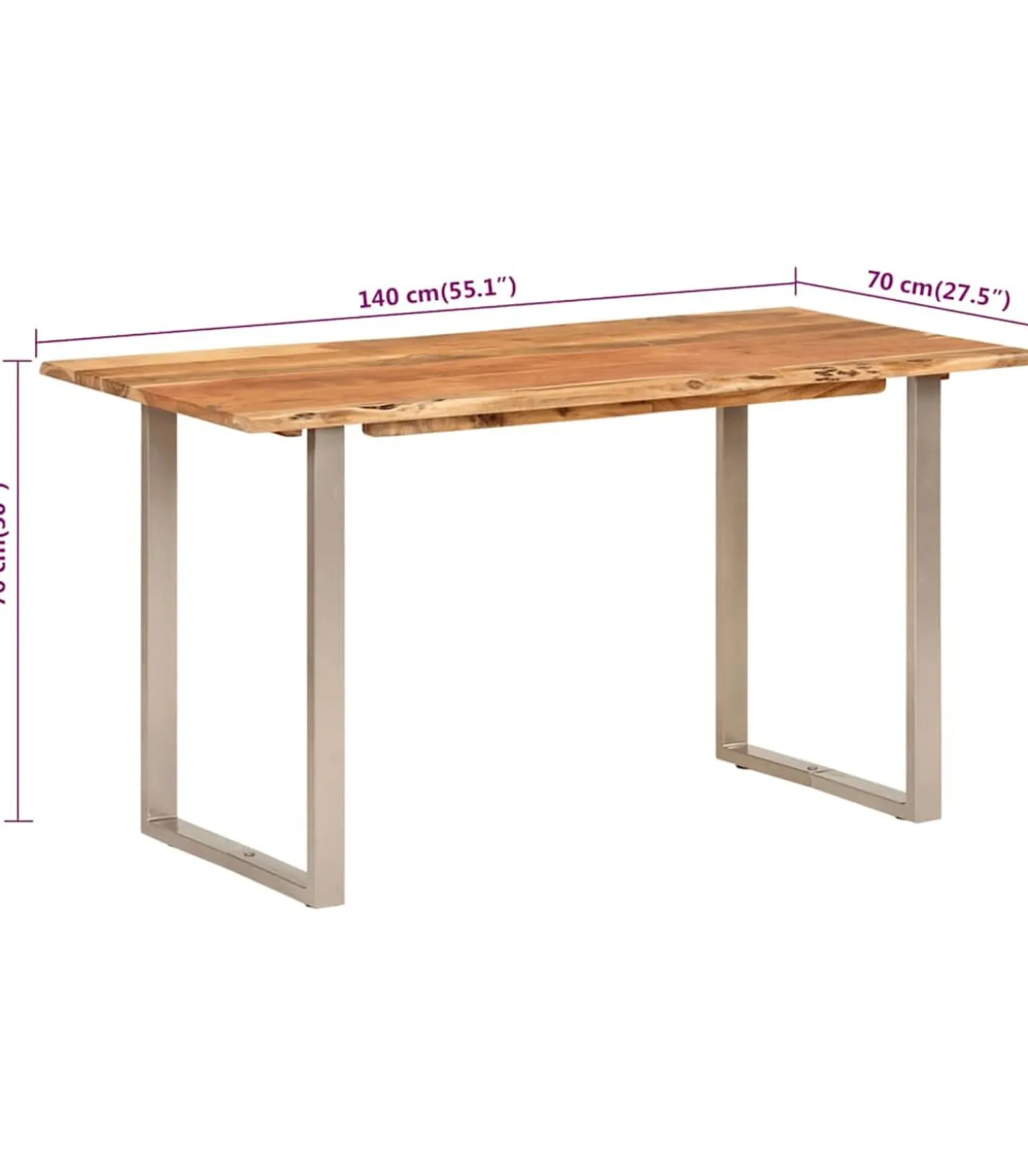 Eettafel 140x70x76 cm massief acaciahout