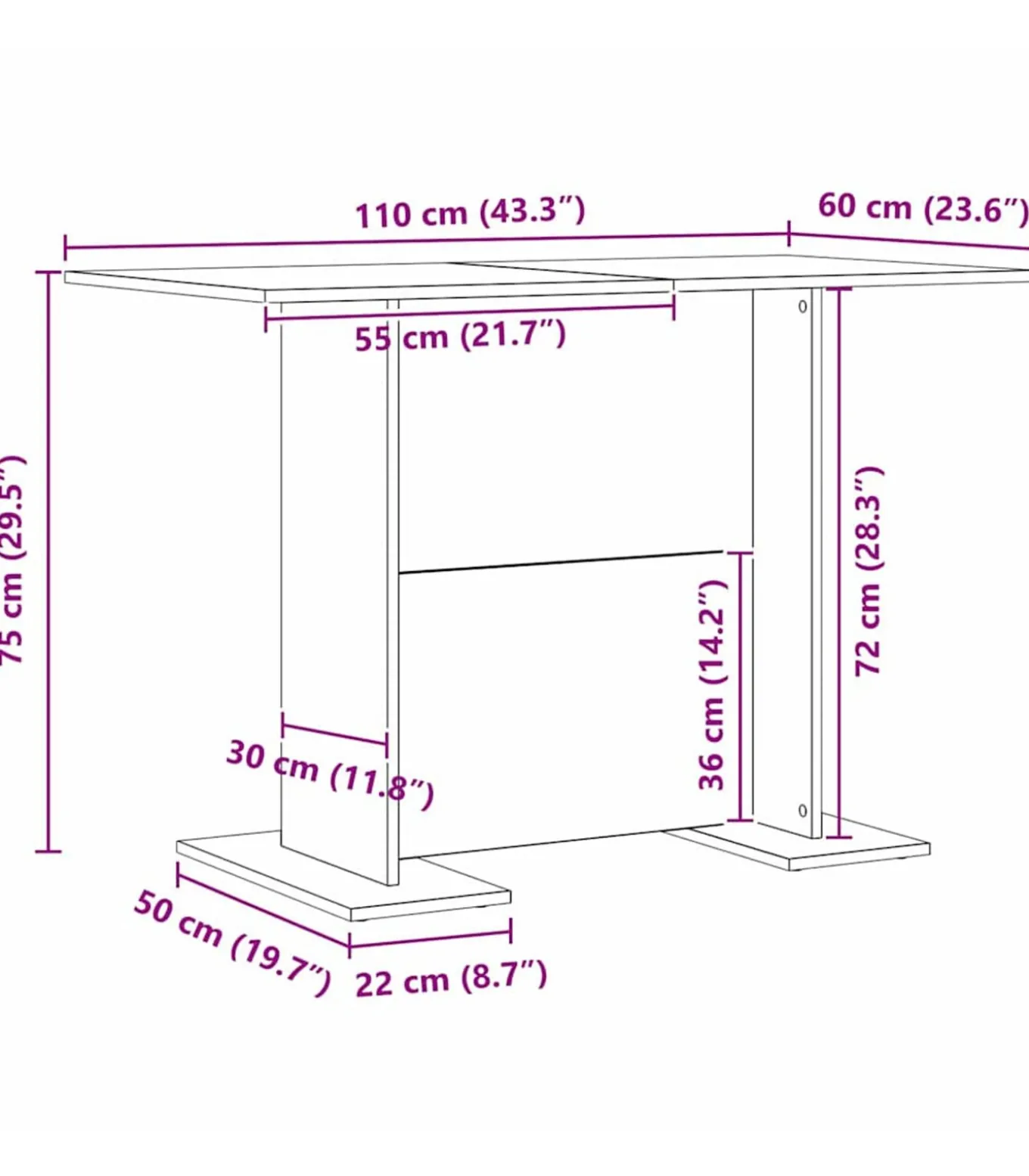 Eettafel Zwart 110 x 60 x 75 cm Bewerkt hout