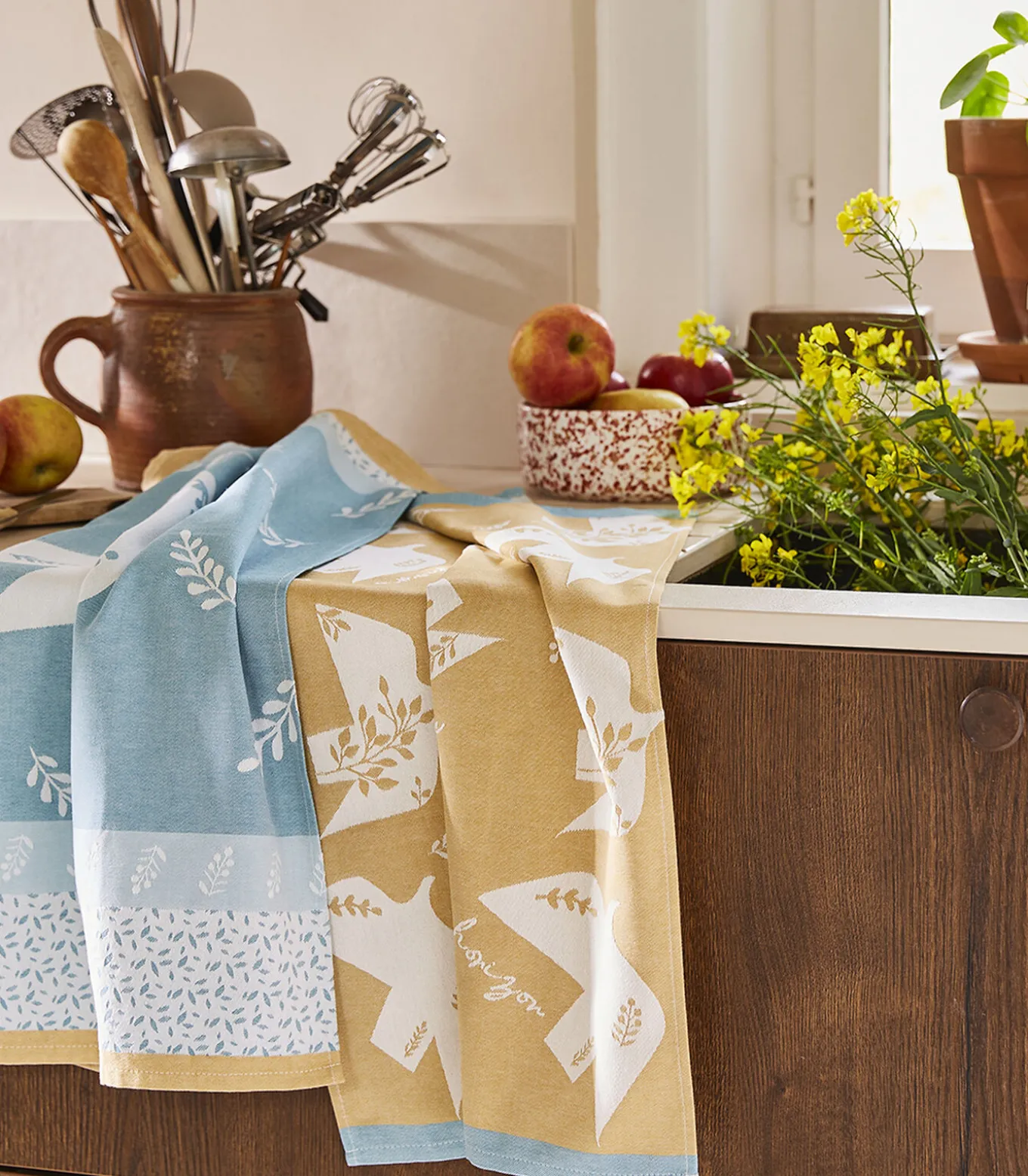 Envolées - Set van 2 theedoeken van puur katoenen jacquard 50x75cm