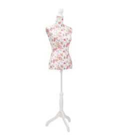 Etalagepop torso vrouw katoen wit met rozenprint