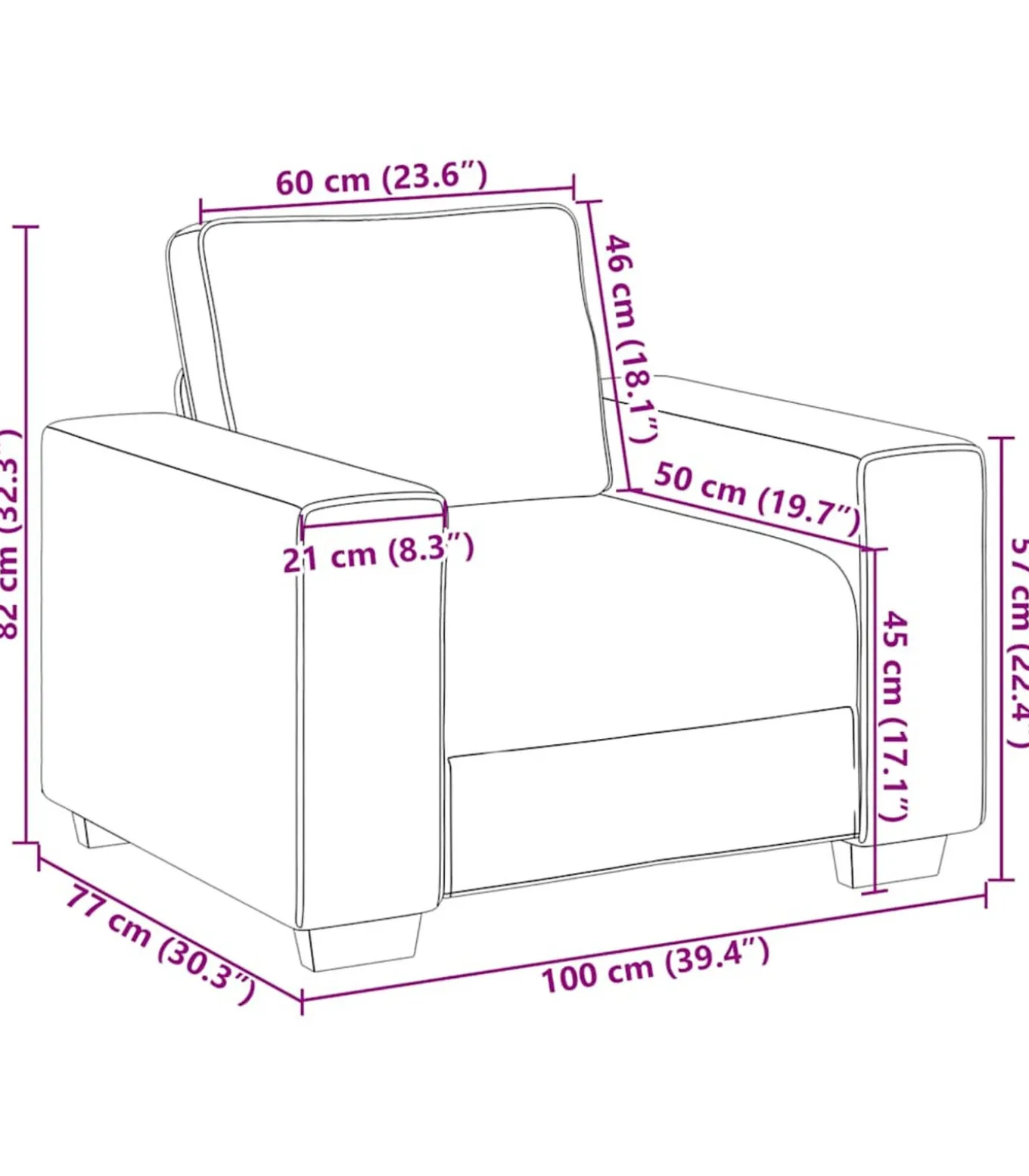 Fauteuil 60 cm corduroy stof donkergrijs