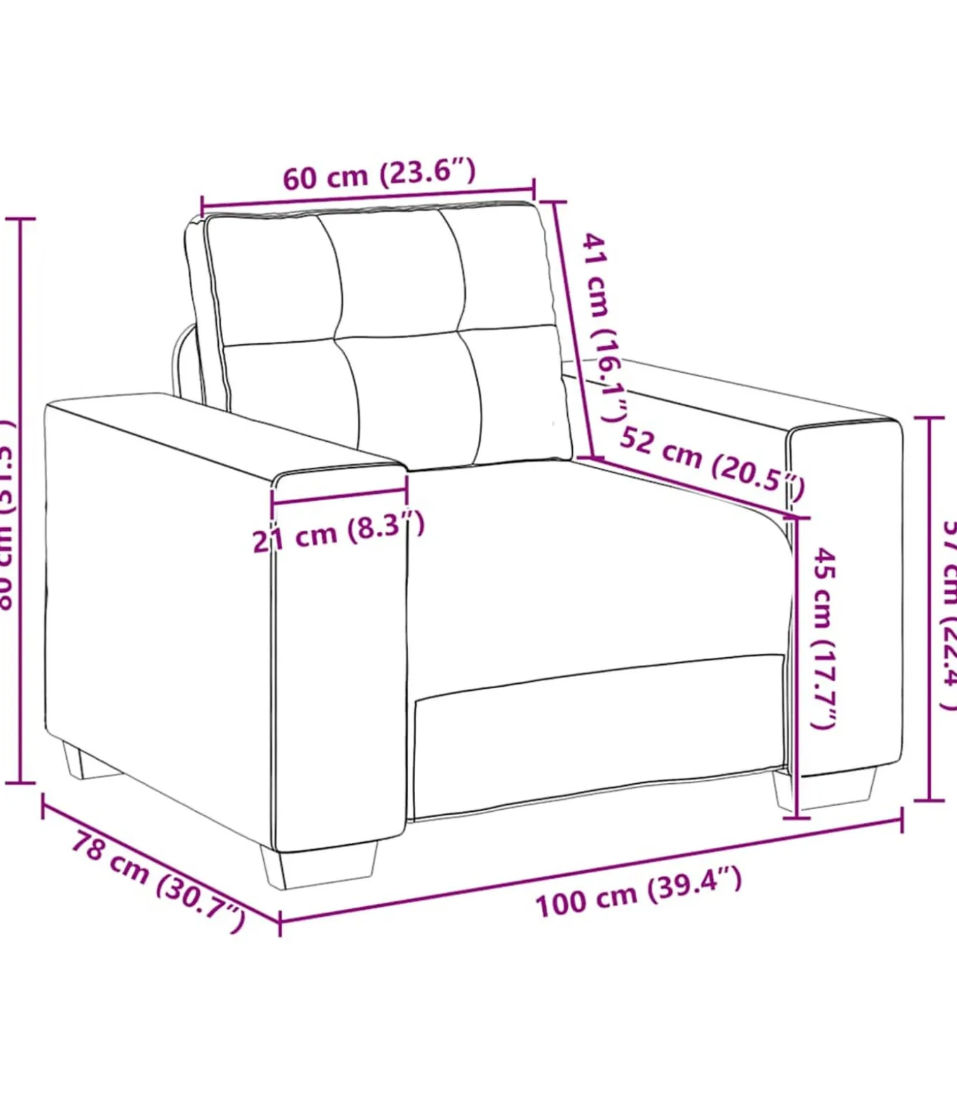 Fauteuil 60 cm fluweel donkergrijs