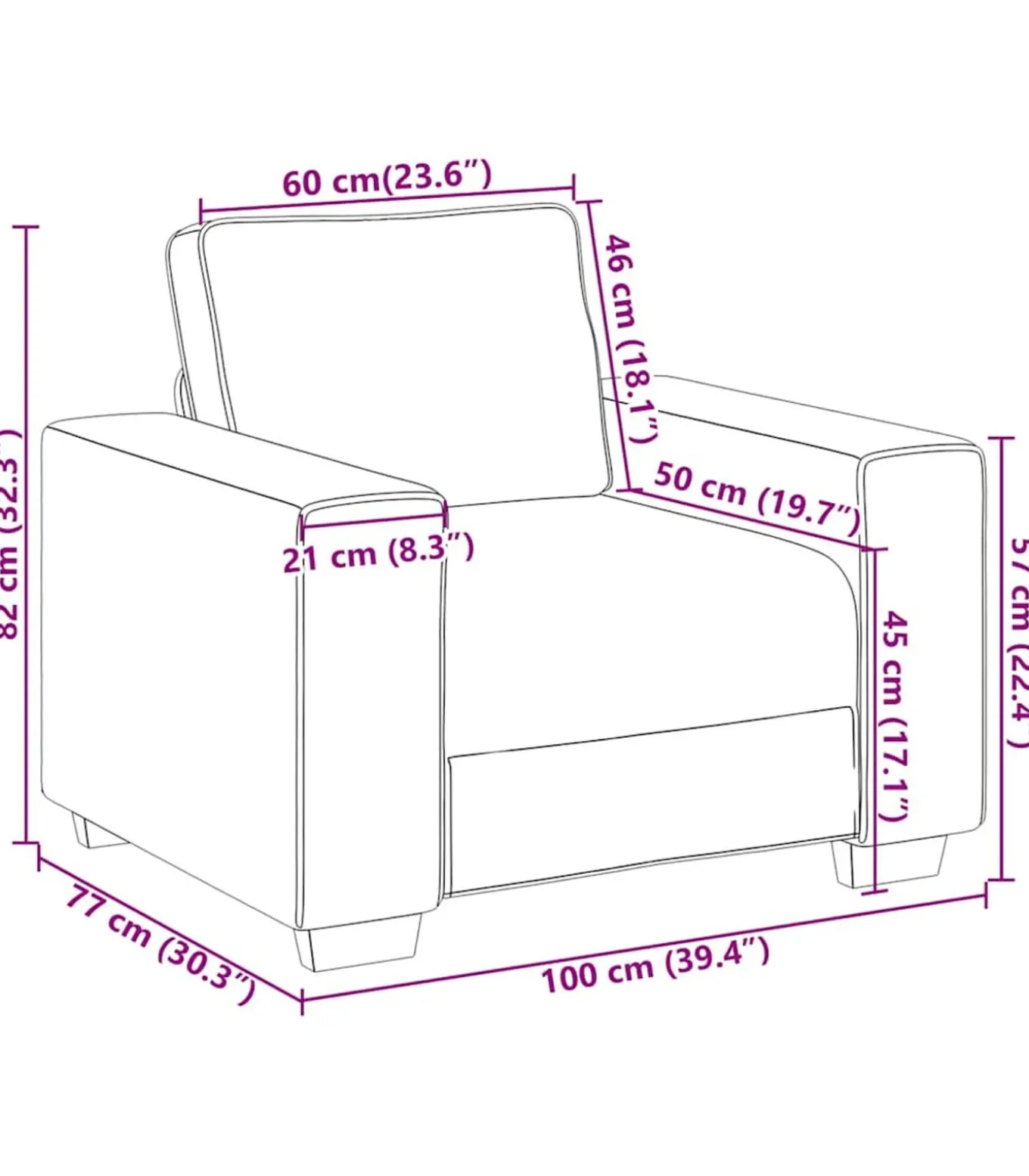 Fauteuil 60 cm stof lichtgrijs