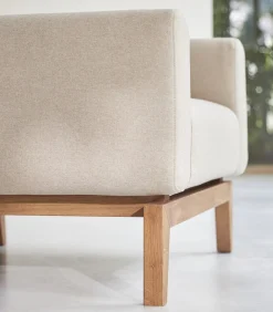 Fauteuil Bjorn in massief eiken en ecru stof, 1-zit