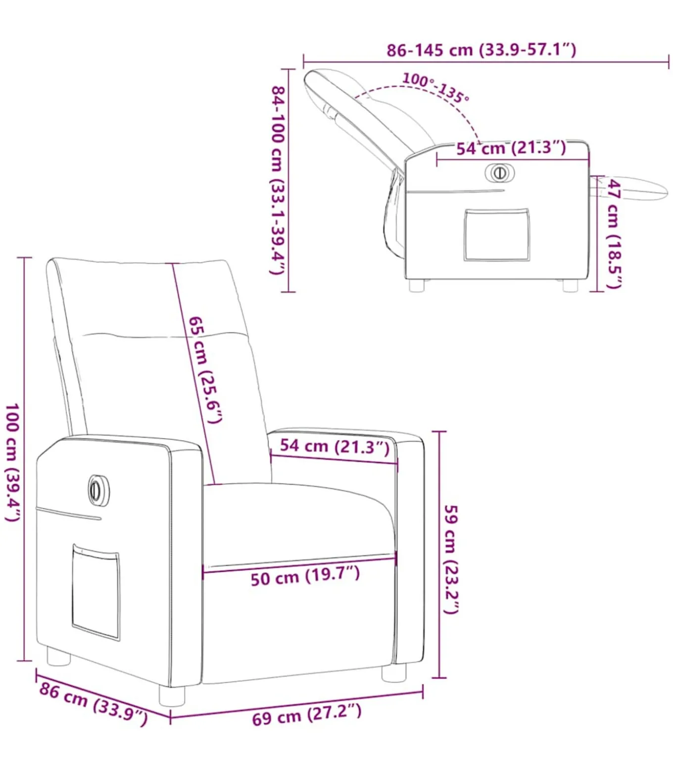 Fauteuil elektrisch verstelbaar stof donkergrijs
