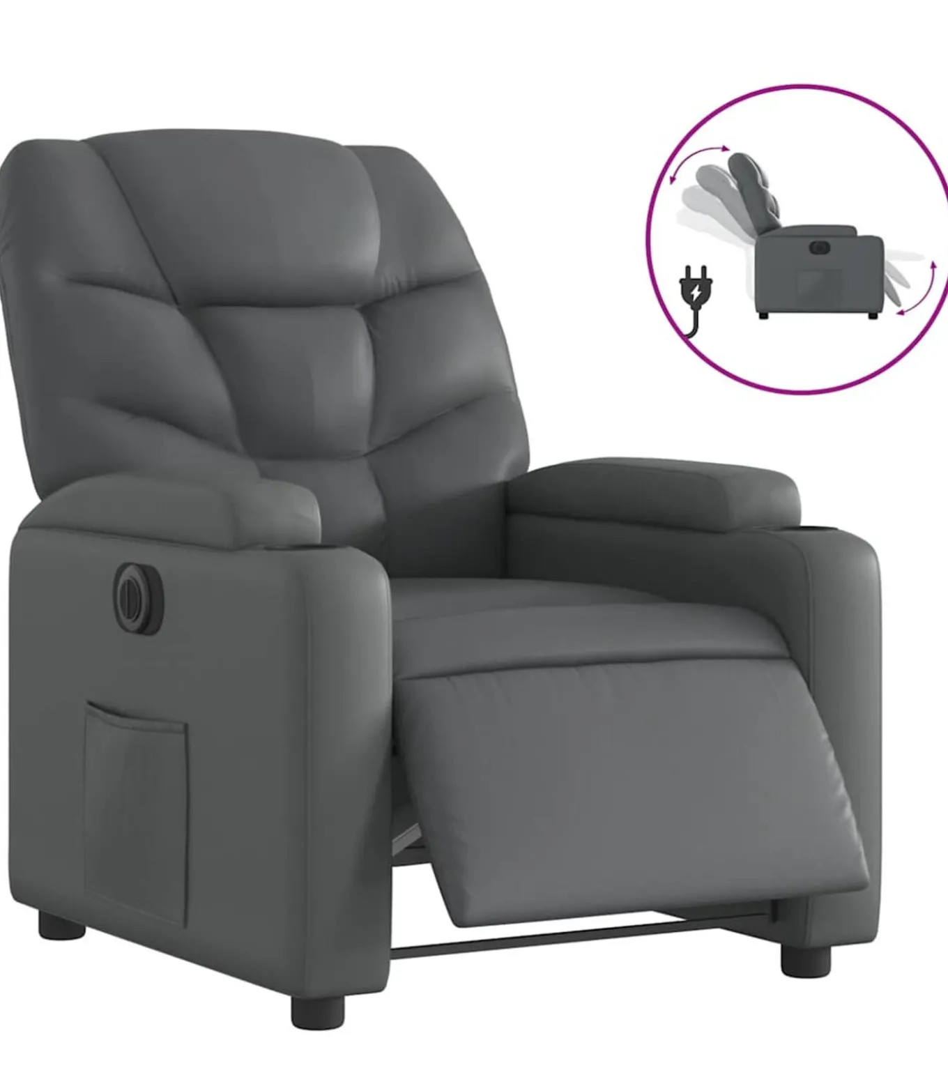 Fauteuil verstelbaar elektrisch kunstleer grijs