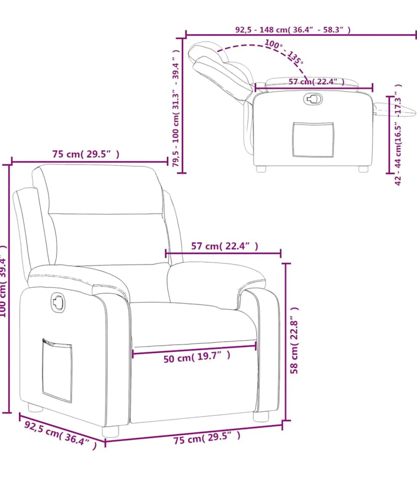 Fauteuil verstelbaar fluweel lichtgrijs