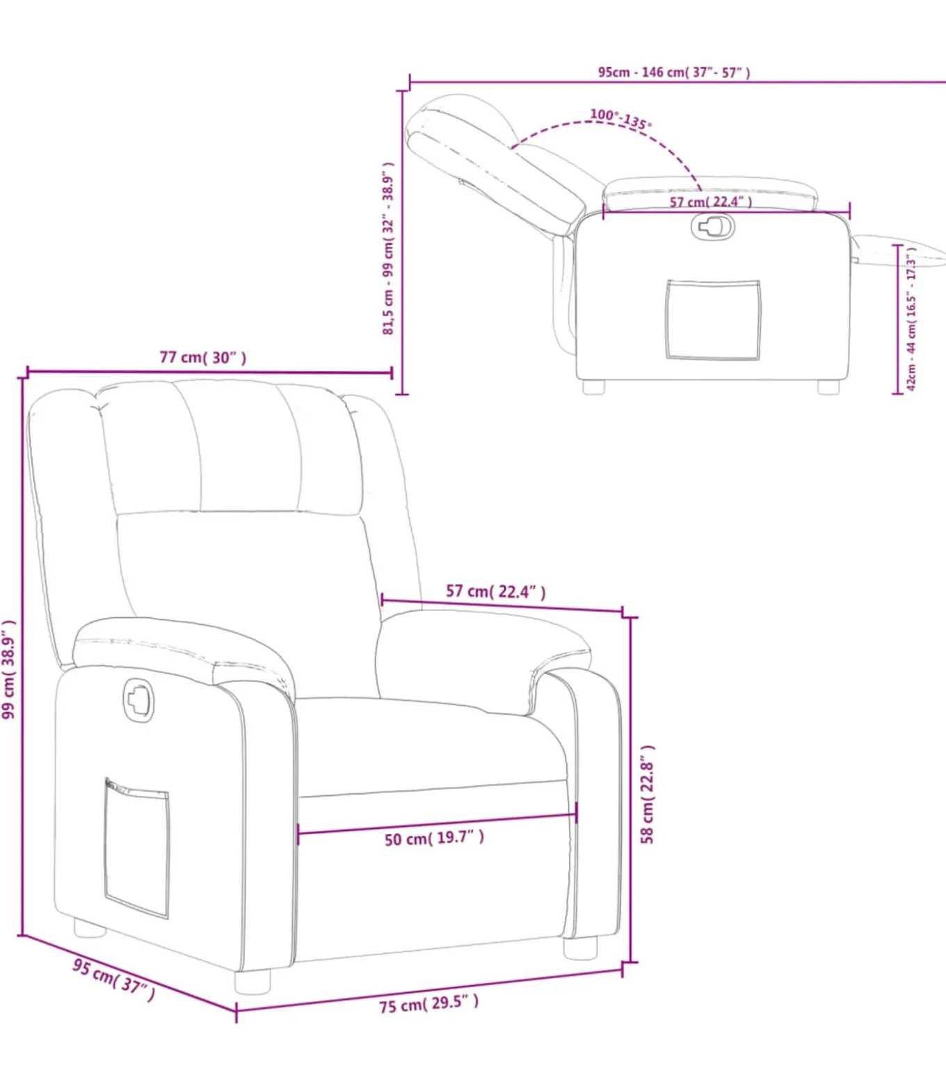 Fauteuil verstelbaar kunstleer crèmekleurig