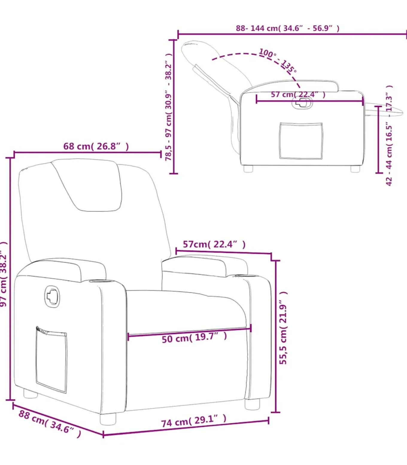 Fauteuil verstelbaar kunstleer grijs
