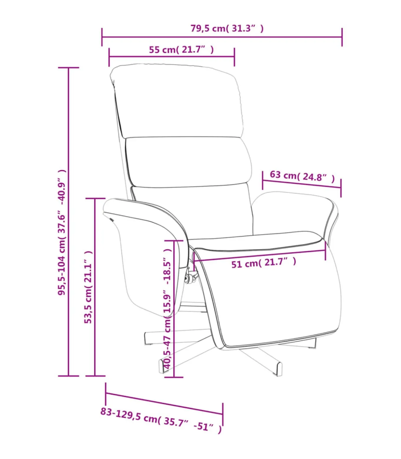 Fauteuil verstelbaar met voetensteun stof blauw