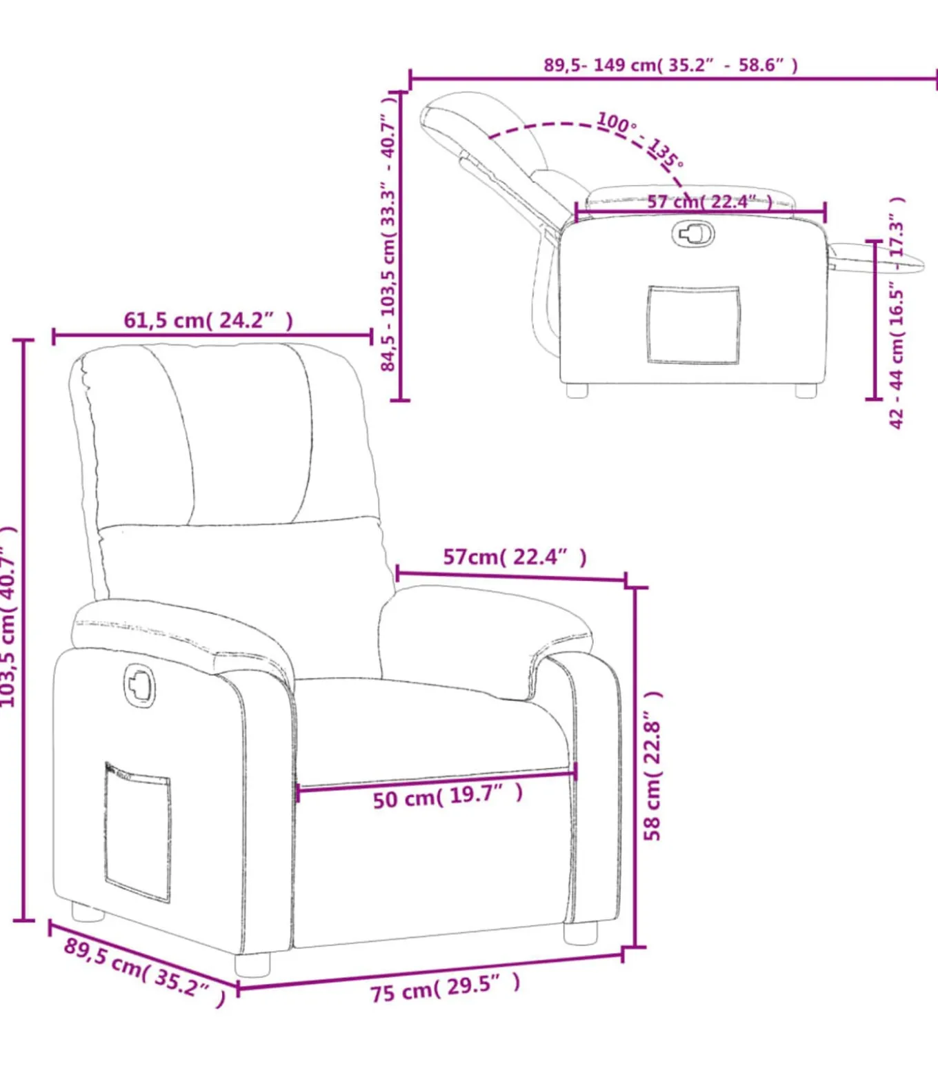 Fauteuil verstelbaar microvezelstof crèmekleurig