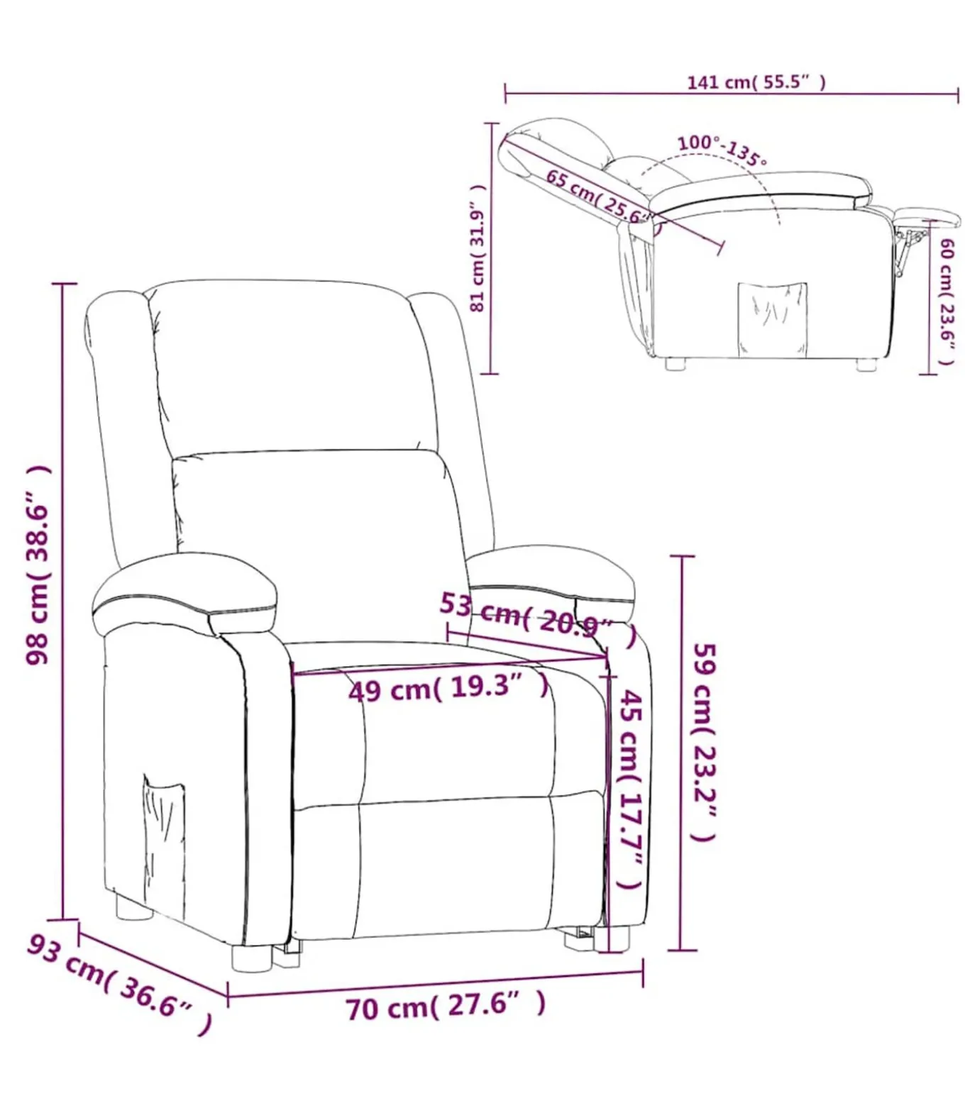 Fauteuil verstelbaar stof crèmekleurig