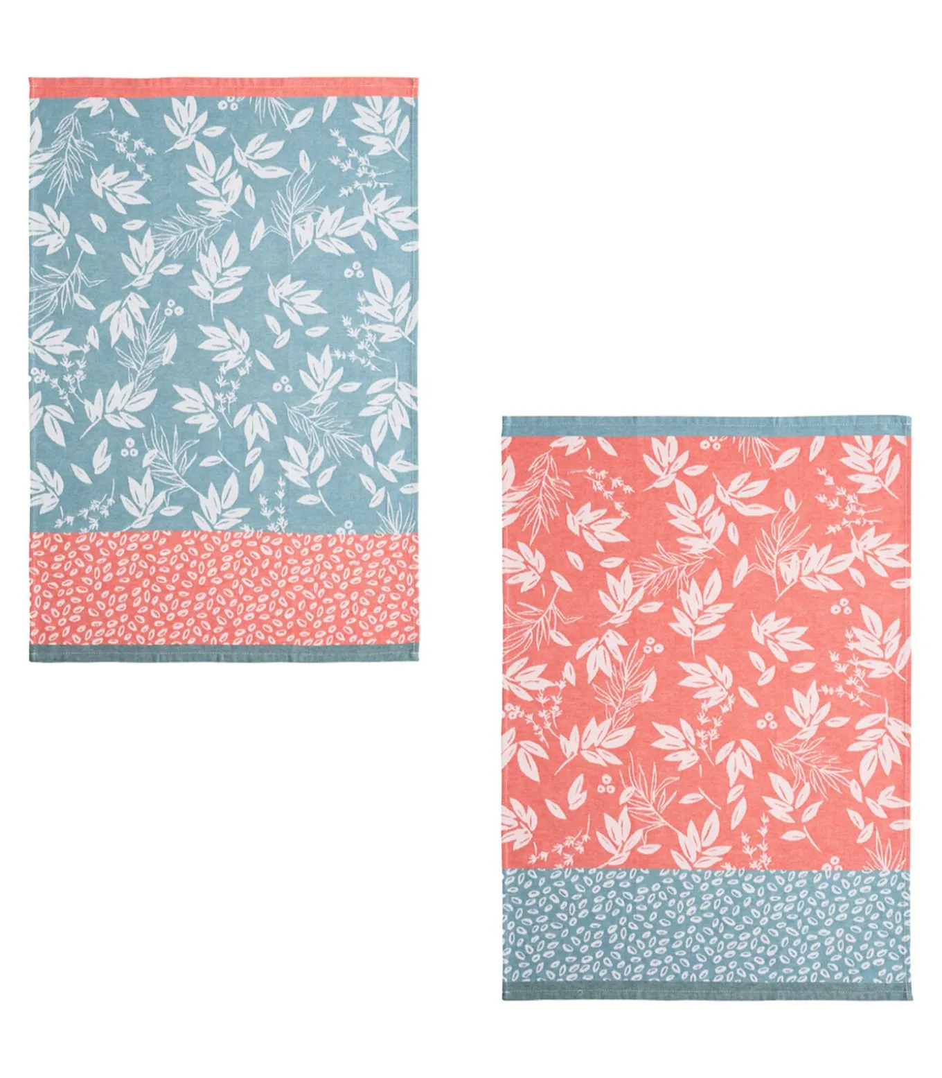 Feuillage - Set van 2 theedoeken van katoenen jacquard met print