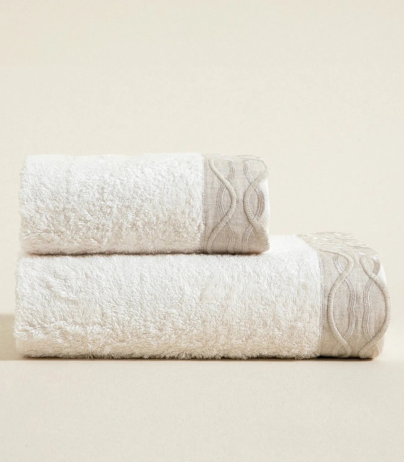 Gezichtshanddoek Border 50x90 cm Ecru