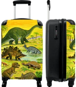Handbagage Koffer met 4 wielen en TSA slot (Dino - Illustratie - Geel - Jongens)