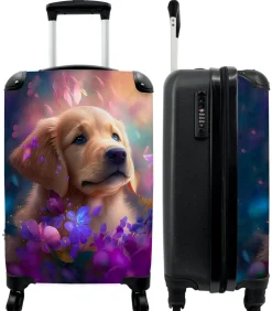 Handbagage Koffer met 4 wielen en TSA slot (Hond - Puppy - Zon - Bloemen)