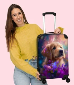 Handbagage Koffer met 4 wielen en TSA slot (Hond - Puppy - Zon - Bloemen)