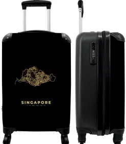 Handbagage Koffer met 4 wielen en TSA slot (Kaarten - Stadskaart - Goud - Singapore)