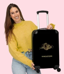 Handbagage Koffer met 4 wielen en TSA slot (Kaarten - Stadskaart - Goud - Singapore)