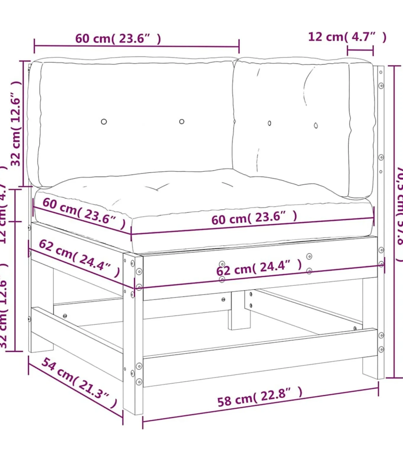Hoekbank met kussens massief grenenhout