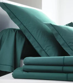 Hoeslaken bleu paon - Satijn katoen