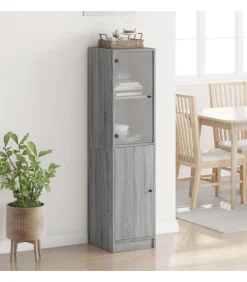 Hoge kast met glazen deur 35x37x142 cm grijs sonoma eikenkleur