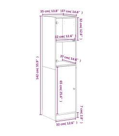 Hoge kast met glazen deur 35x37x142 cm grijs sonoma eikenkleur