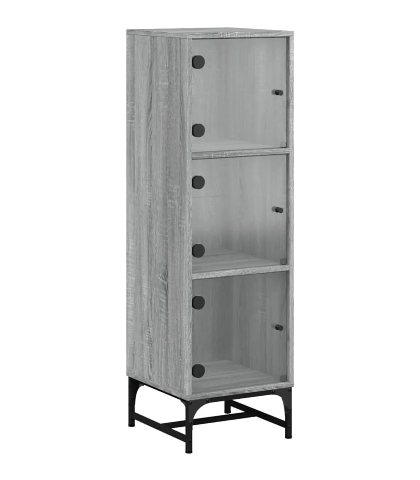 Hoge kast met glazen deuren 35x37x120 cm grijs sonoma eiken