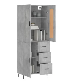 Hoge kast 69,5x34x180 cm bewerkt hout betongrijs