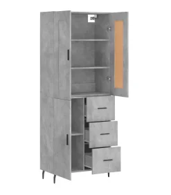 Hoge kast 69,5x34x180 cm bewerkt hout betongrijs