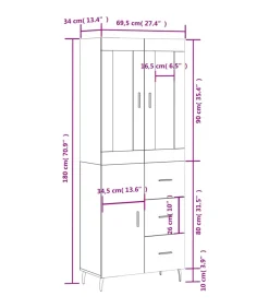 Hoge kast 69,5x34x180 cm bewerkt hout betongrijs