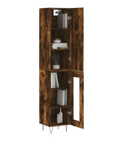 Hoge kast 34,5x34x180 cm bewerkt hout gerookt eikenkleurig
