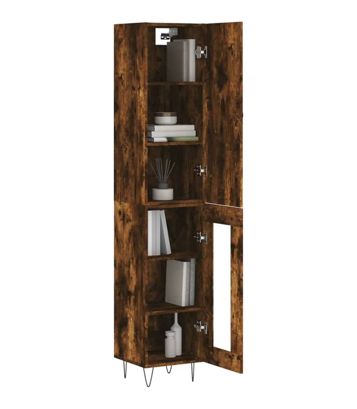 Hoge kast 34,5x34x180 cm bewerkt hout gerookt eikenkleurig