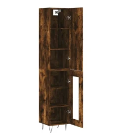 Hoge kast 34,5x34x180 cm bewerkt hout gerookt eikenkleurig