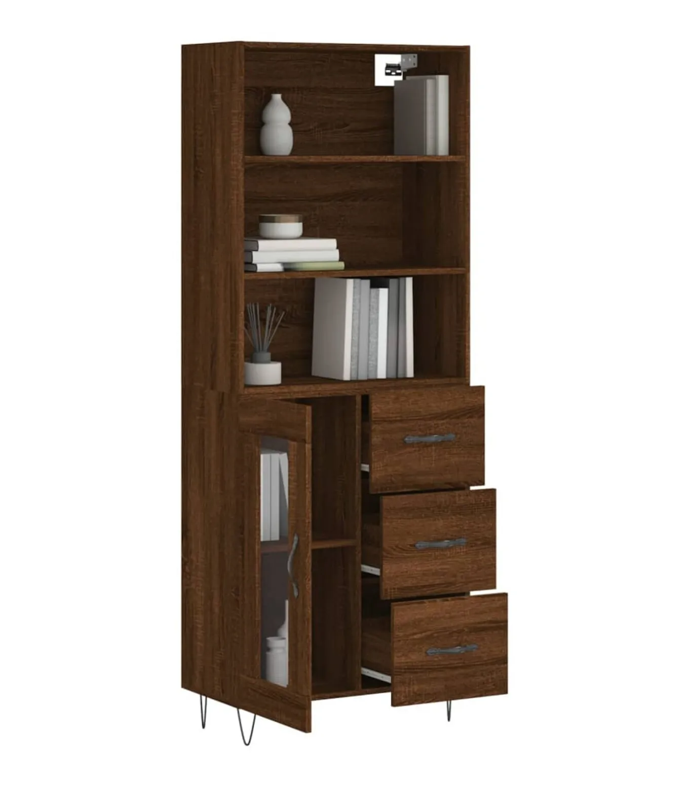 Hoge kast 69,5x34x180 cm bewerkt hout bruin eikenkleur