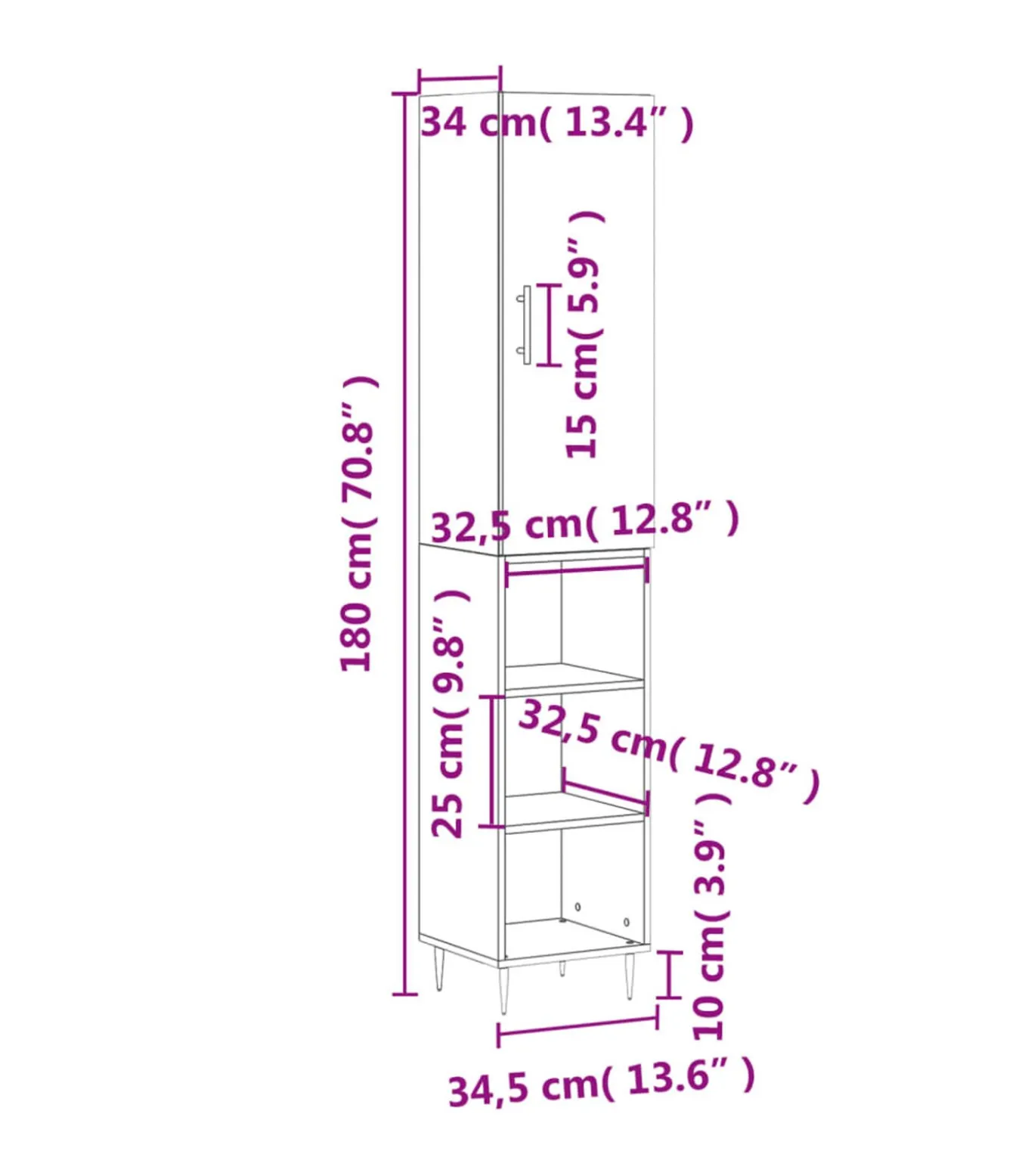 Hoge kast 34,5x34x180 cm bewerkt hout gerookt eikenkleurig
