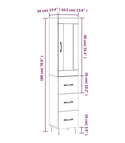 Hoge kast 34,5x34x180 cm bewerkt hout betongrijs